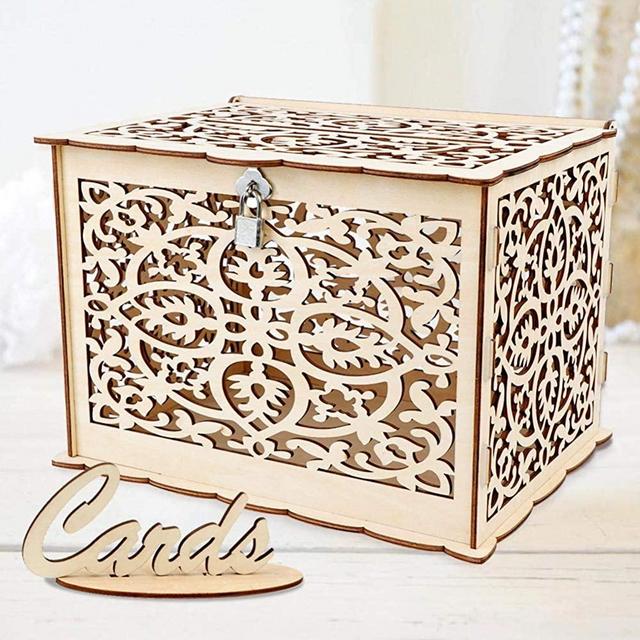 Aytai DIY Rustic Wedding Card Box with Lock and Card Sign Wooden Gift Card Box Money Box for Reception Wedding Anniversary Baby Shower Birthday Graduation Party Decorations