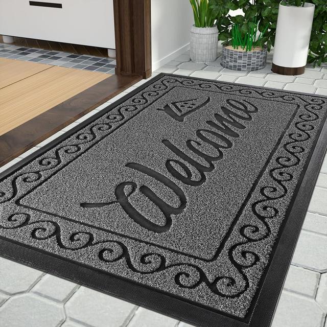 Yimobra Welcome Front Door Mat, Heavy Duty Easy Clean Doormat Indoor Outdoor, Waterproof Quick Dry Floor Mat for Home, Garage, Hign Traffic Areas, Non Slip, Low Profile, 36 x 24 Inches, Black Gray