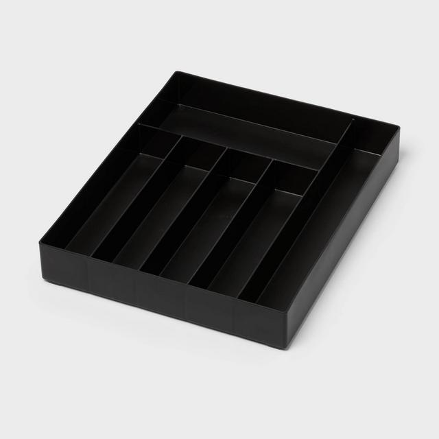 6 Compartment Plastic Drawer Flatware Organizer Black - Brightroom™