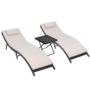 Homall 3 Pieces Outdoor Chaise Lounge Chair Patio Poolside Furniture Set Portable and Folding PE Rattan Furniture Set w/Side Table Black