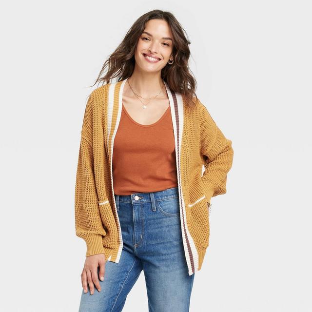Women's Open-Front Cardigan - Universal Thread™ Yellow Striped XS