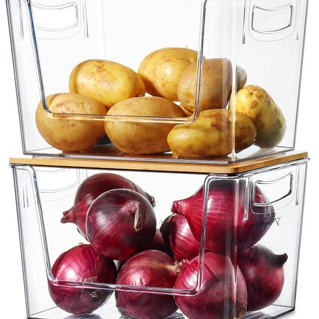 2 Set Stackable Storage Pantry, Kitchen Counter Organizer Basket for Fruit, Produce, Vegetable (Onion, Potato)