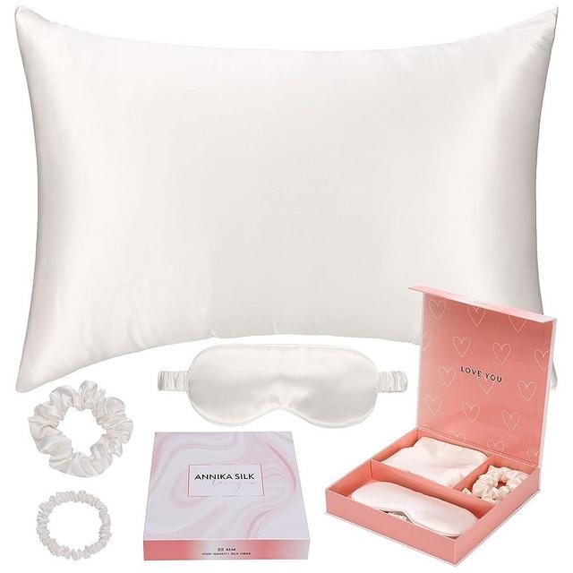 ANNIKA SILK 100% Pure 22 Momme Queen Size Mulberry 6A Silk Pillowcase & Sleep Mask Set for Hair & Skin & Acne with Envelope Closure Cooling, Natural, Organic, Double Sided Silk Pillow Case & Eye Mask