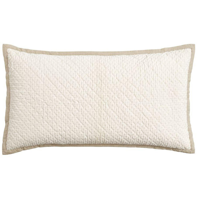 Cross Stitch Velvet Quilted Sham, King, Ivory