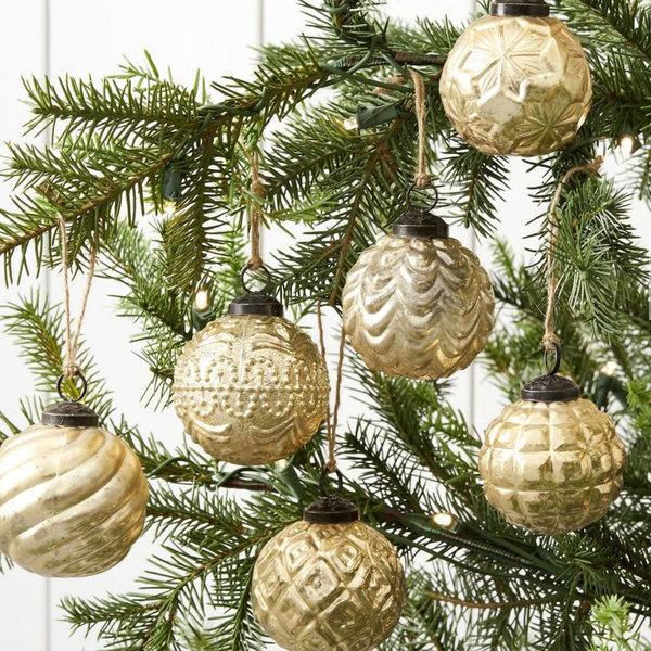 Mercury Glass Adorned Ornaments - Set of 6