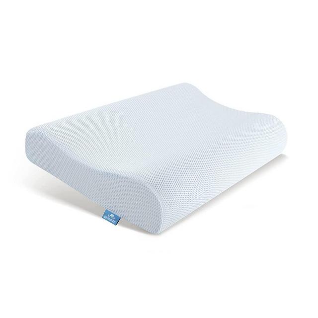 Cooling Contour Memory Foam Pillow, Neck Orthopedic Sleeping Pillows, Cervical Pillow for Neck Pain Relief with Washable Pillowcase for Side, Back and Stomach Sleepers ( Soft & Blue)
