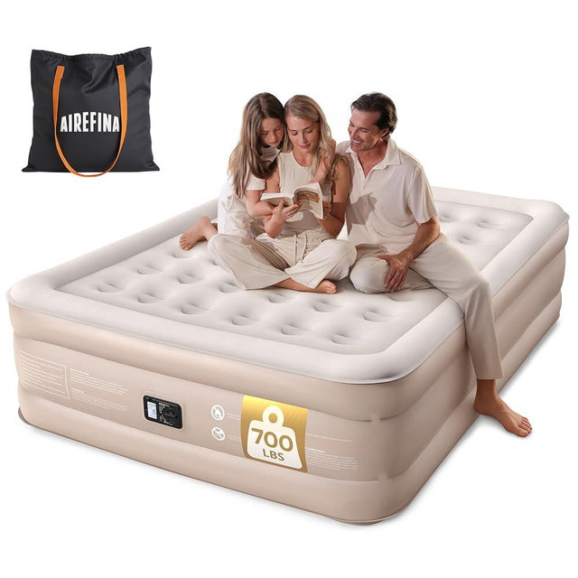 Airefina Air Mattress Queen with Built in Pump, Upgraded Inflatable Mattress Blow Up Bed 18 Raised Comfort Tall Air Bed with Carry Bag for Camping Home Guest, Colchones Inflables 700 lbs Max