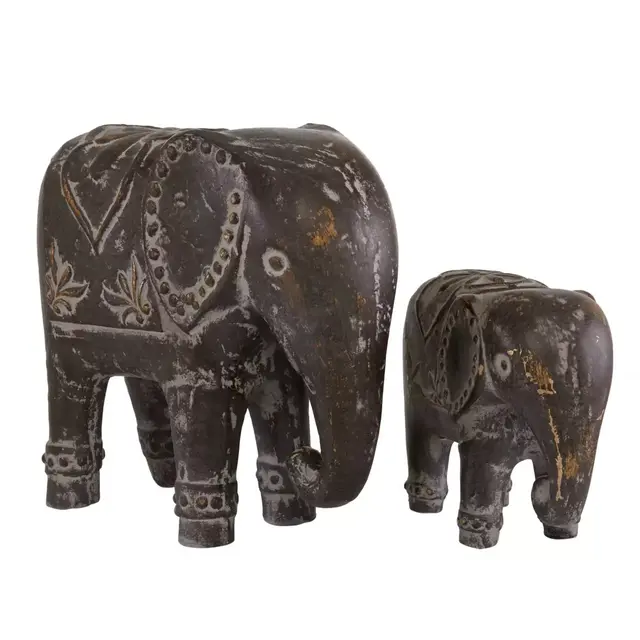 Ridge Road Decor Elephant Family in Brown (Set of 2)