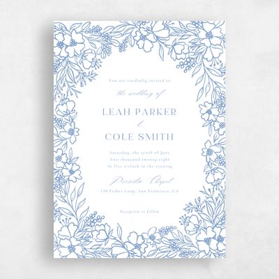Dusty Blue Wedding Invitation - Mira Portrait Letterpress