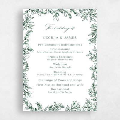 Forest, Green Wedding Program - Vinehall