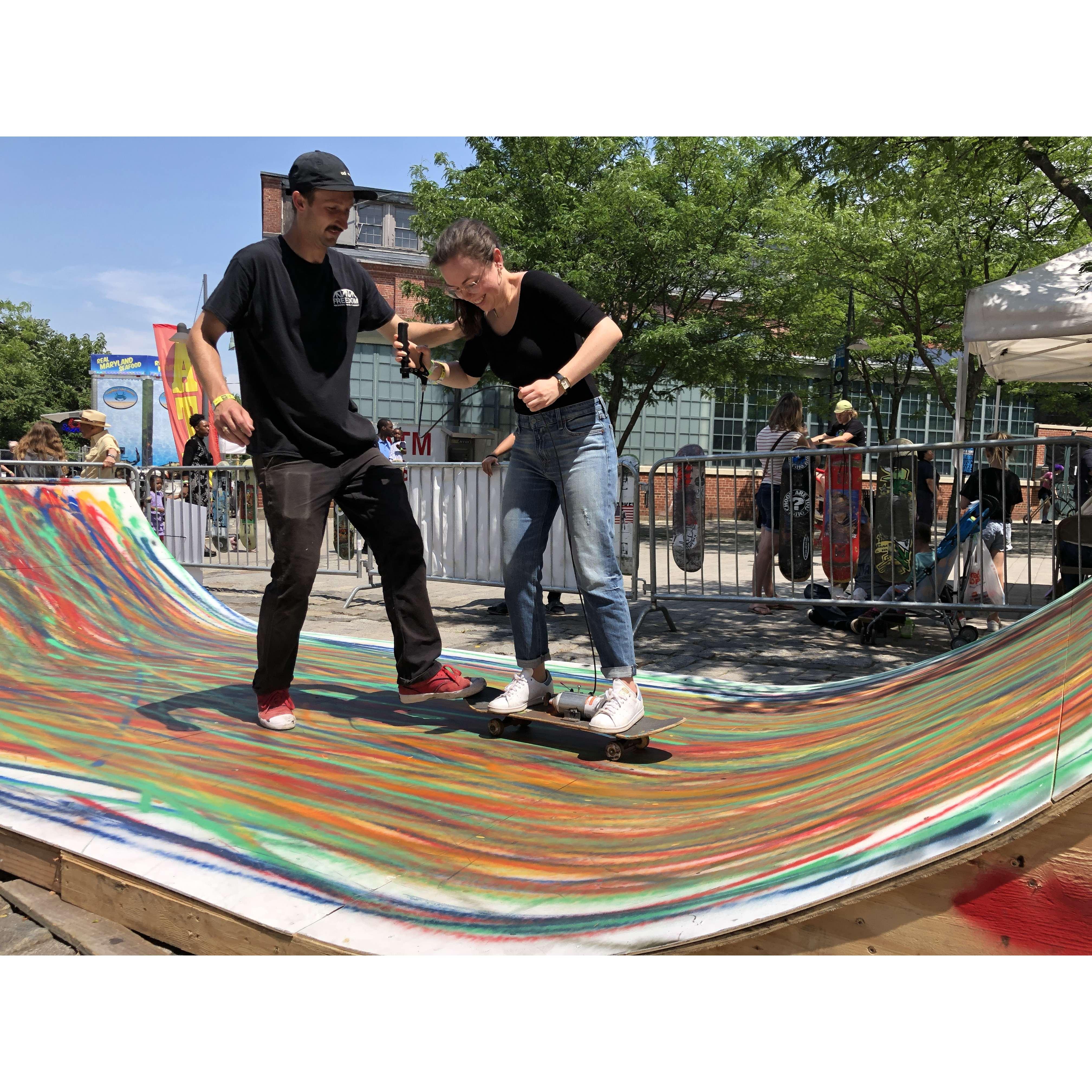 Claire tried skateboarding at Art All Day in Trenton -- this board was tricked out with spray paint to create an interactive art piece!