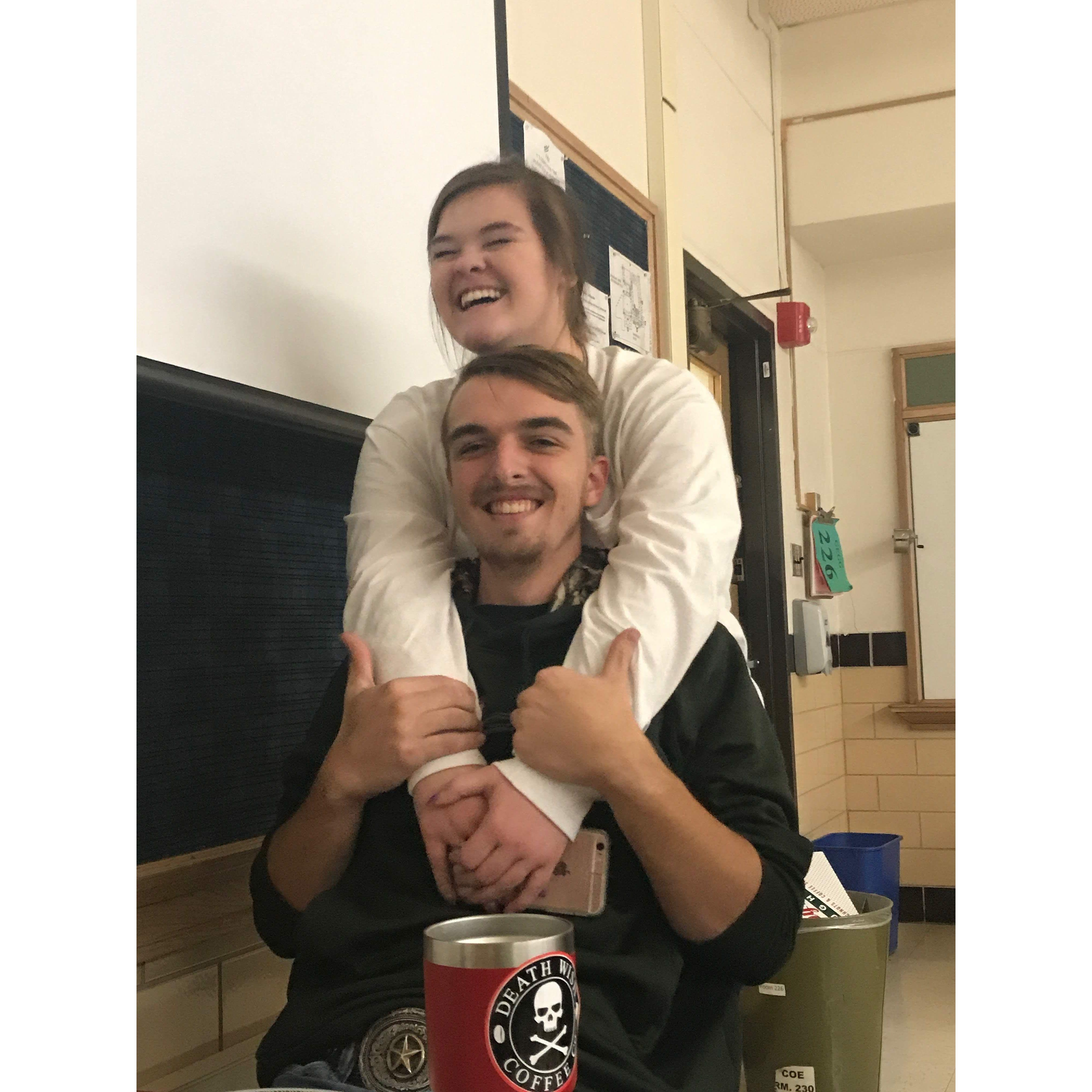 Every study hall class we had, I would go to his class and hang out with him (shout out to the 'best person' Megan for this picture!)