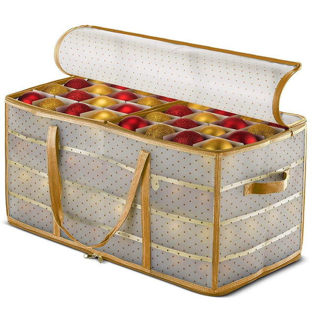 Plastic Christmas Ornament Storage Box Large with 2 Sided Dual Zipper Closure - Keeps 128 Holiday Ornaments, Xmas Decorations Accessories, 3" Compartments - Sturdy Flexible Plastic
