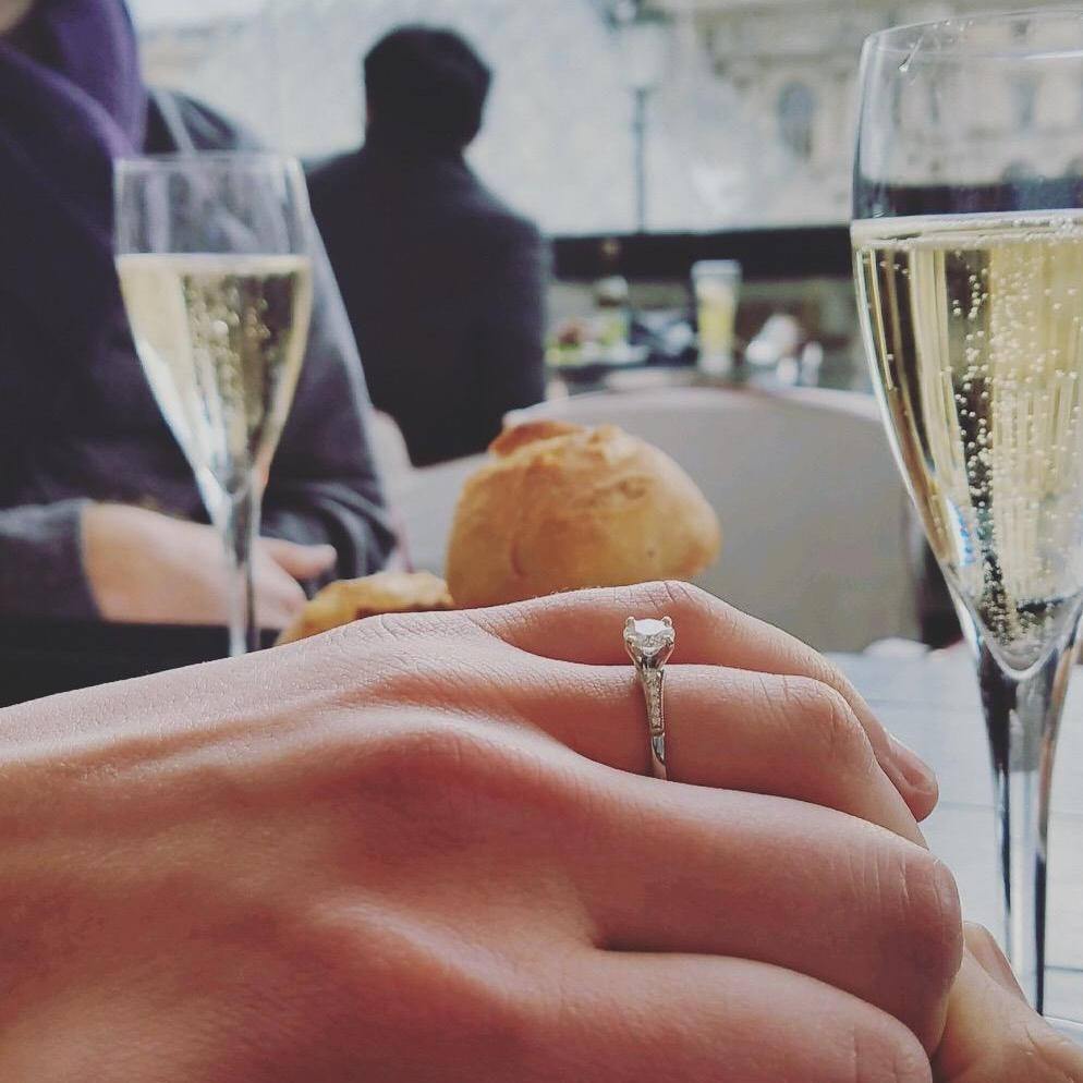 Fancy celebration champagne outside the Louvre right after we got engaged. (Thanks Jon and Bianca!)
