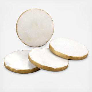 Round Gold Edged Marble Coaster, Set of 4