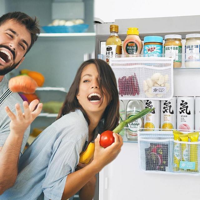 MOLANLY 3PCS Refrigerator Door Organizer Set, Fridge Hanging Mesh Bag for Kitchen Storage Bag, Household Sundries Sorting Bag Used to Refrigerator Side Door, Only for Small Objects Containers (White)