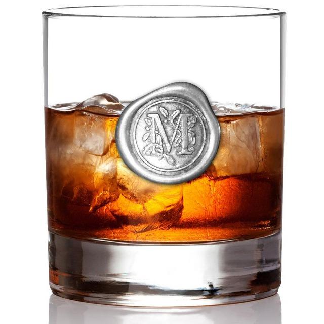 English Pewter Company 11oz Old Fashioned Whiskey Rocks Glass With Monogram Initial - Unique Gifts For Men - Personalized Gifts With Your Choice of Initial (M) MON113