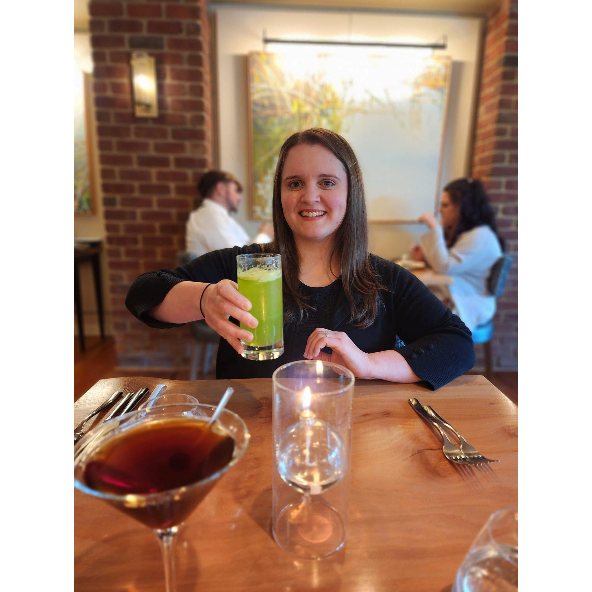 On Matt and Heather's ten month anniversary, Heather took Matt to the very fancy Watershed Alley restaurant in Chestertown. Salut!