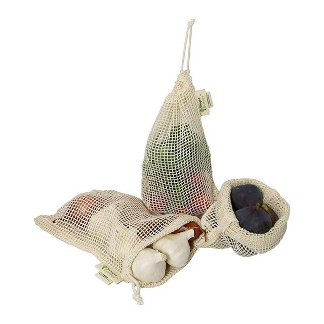 Simple Ecology Reusable Produce Shopping and Storage Bags, Drawstring, Washable Organic Cotton Mesh, X Small 3 pack