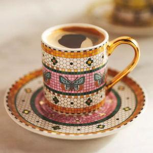 The Bistro Tile Stoneware Espresso Cup & Saucer: Garden Edition Pink