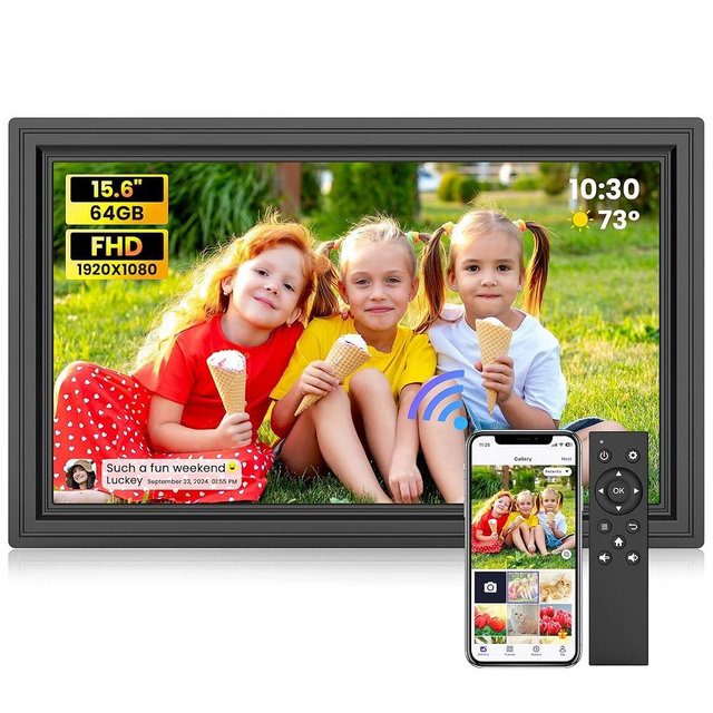 Uhale 15.6" Digital Picture Frame 64GB Storage 1920x1080 IPS FHD WiFi Electronic Photo Frame with Remote Control Wall-Mounted Support SD Card/USB Drive Share Photos/Videos Anywhere (No Touchscreen)