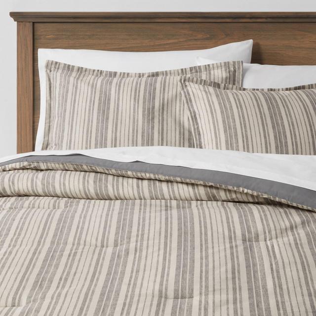 7pc Queen Rangeley Stripe Comforter Set with Sheets Gray - Threshold™