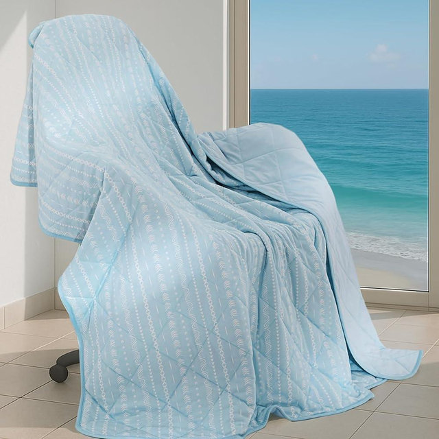 DOWNCOOL Cooling Blanket, Blue Reversible Blanket for Hot Sleeper, Breathable Summer Comforter, Lightweight Soft Q-Max>0.4 Arc-Chill Cool Comforter, 60"X70"