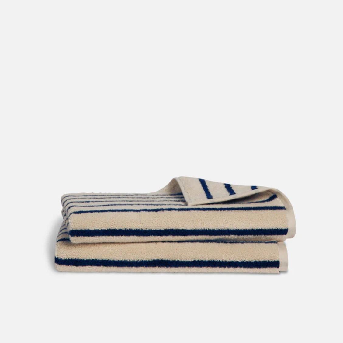 Super-Plush Turkish Cotton Hand Towels- Striped Midnight Navy