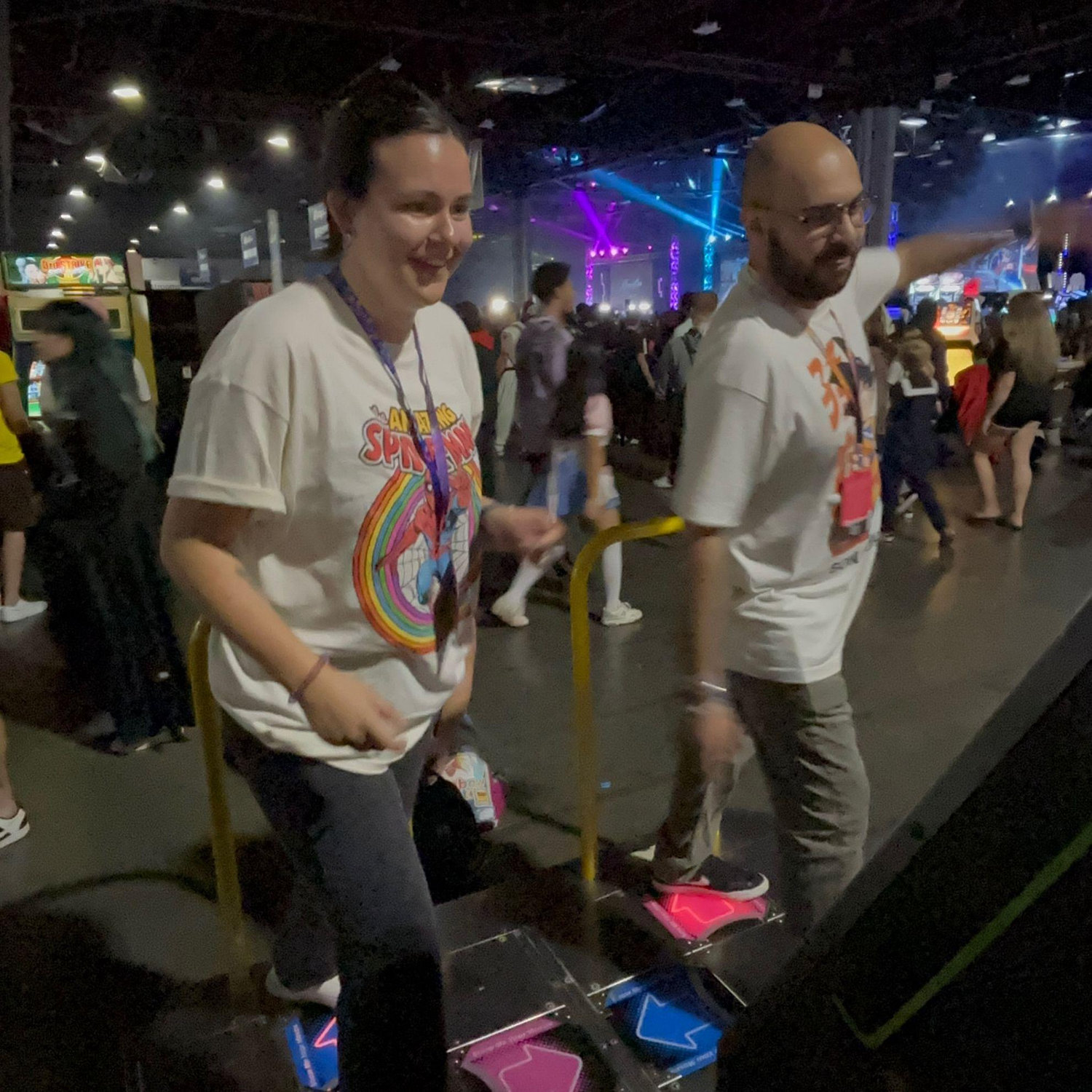 A battle between lovers. Momocon and one of Alex's favorite passed times: DDR.
