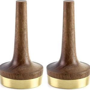 Wooden Ring Holder, 2 Pack Black Walnut Wood with Brass Stand Modern Display