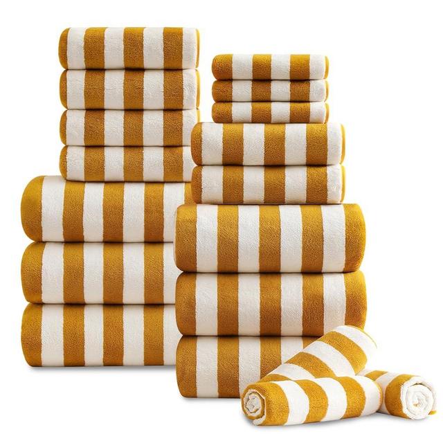 Oliven 18 Pcs Yellow Cabana Stripe Family Towels Set-6 Bath Sheets,6 Hand Towels,6 Washcloths Soft Jumbo Bathroom Towels Absorbent Shower Towel Quick Dry Beach Chair Towel Spa Gym Hotel Towel Set