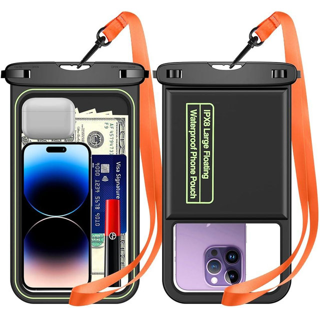 Temdan 2 Pcs Floating Waterproof Phone Pouch, [Up to 10" Large] Universal IPX8 Waterproof Cell Phone Dry Bag with Lanyard for iPhone 16 Pro Max/16E/15/14/13/12/11,Galaxy S25 Ultra/S24/S23 for Vacation