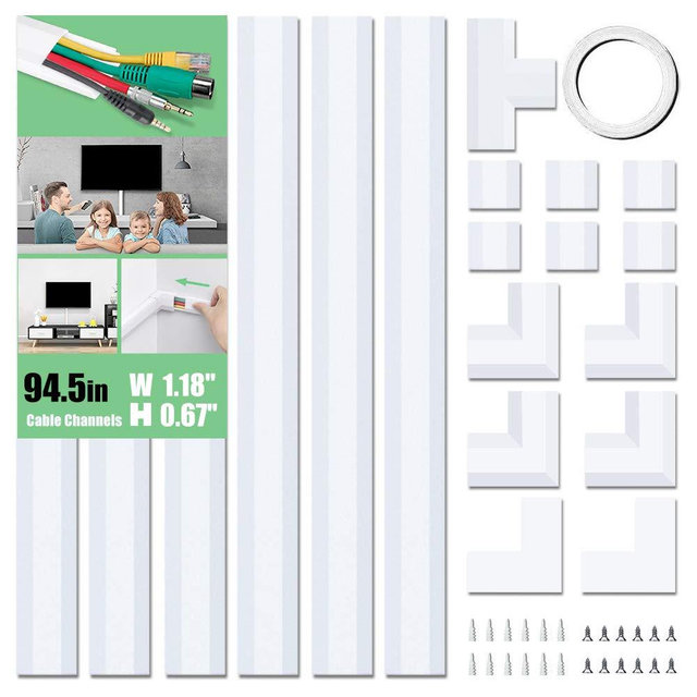 Cable Concealer, PVC Cord Cover, 94.5in Paintable Cord Hider to Hide Wires for TV and Computers in Home Office 6X L15.75in W1.18in H0.67in, CC02 White
