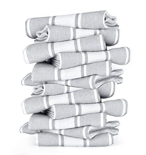 GLAMBURG Set of 12 Premium Cotton Kitchen Dish Towels 18x28 inches, Dish Cloths, Bar Towels, Tea Towels and Cleaning Towels - Grey