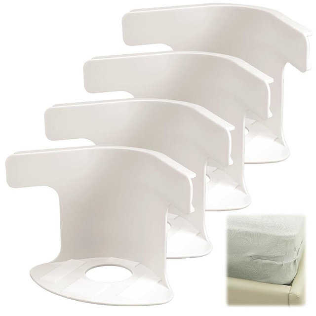 Lock Sheet Holders Set - 4 Pack Bed Sheet Holder Secure Bed Sheets Firmly in Place, Heavy Duty Bed Sheet Holder Corner Fitted Sheet Straps Fit All Mattress Size (4, White)