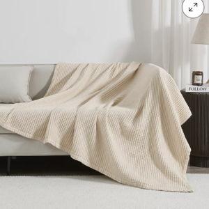 Cotton Waffle Weave Bed Blanket [OATMEAL]