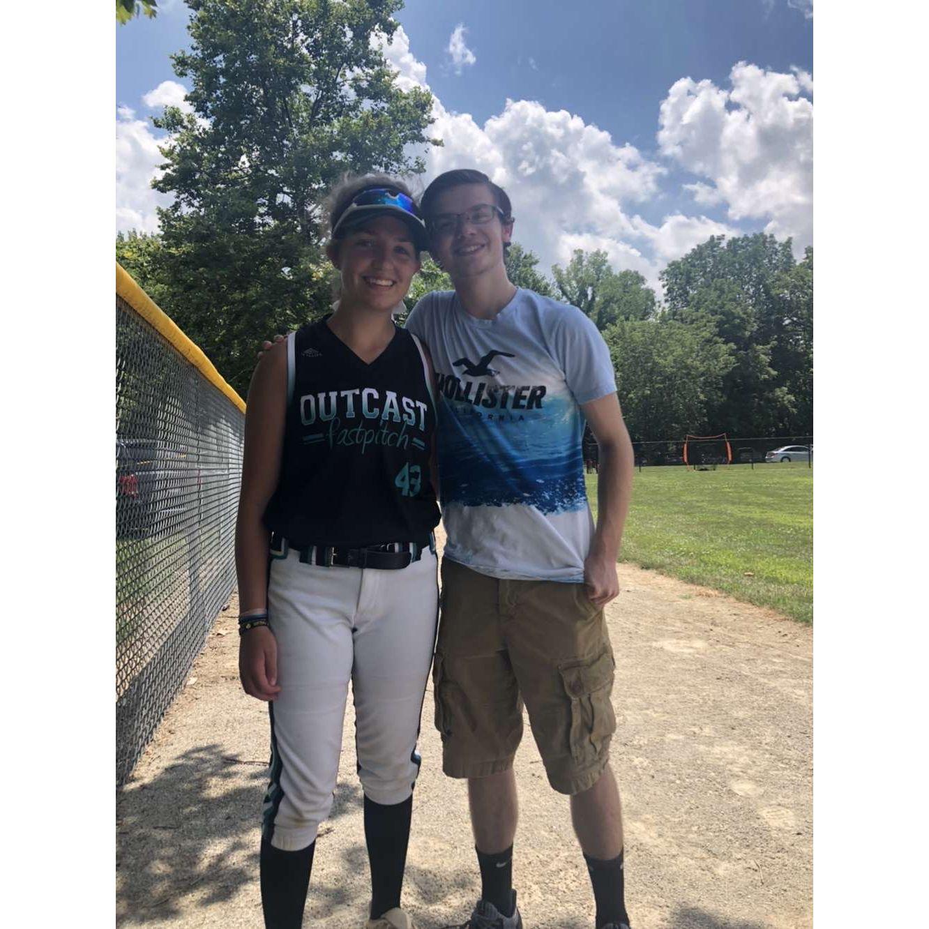 Our FIRST picture together. Kaiden bared the heat and came to one of Kylie's softball tournaments in Summer 2020!