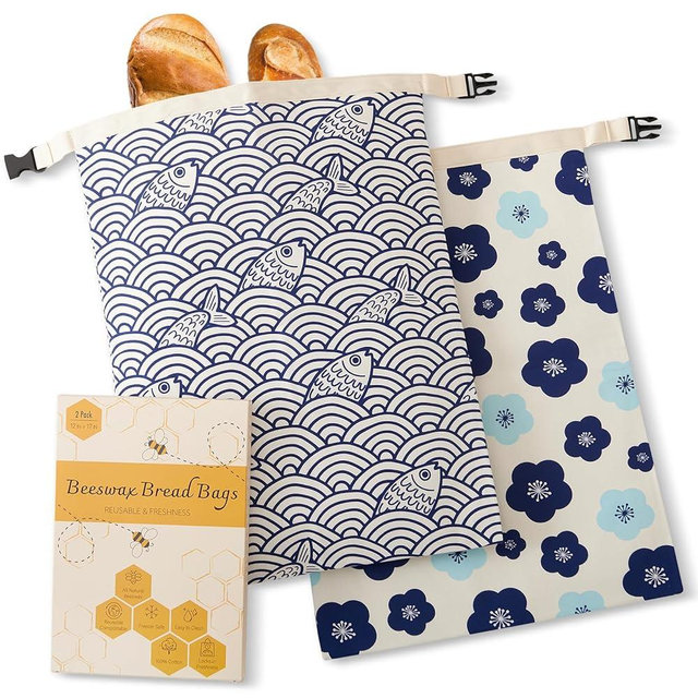 Augine Beeswax Bread Bags for Sourdough, Reusable Bread Bags for Homemade Bread, 2 Pack Natural Cotton Beeswax Storage, Natural Cotton Beeswax Bags, Large Capacity