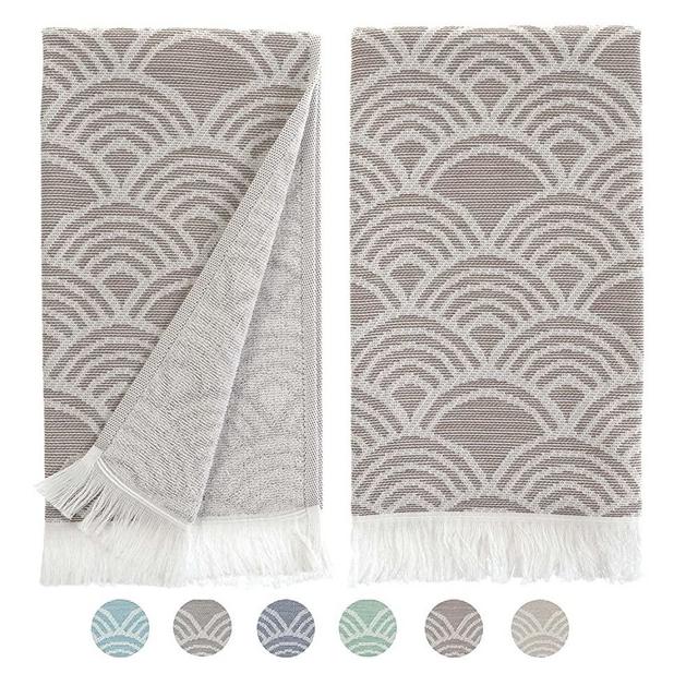 sea me at home Turkish Hand Towels for Bathroom, Kitchen Towels Decorative Set of 2, Luxury Turkish Cotton Dish Tea Towels 14 x 30 Inches for Modern, Boho, and Farmhouse Decor (Brown Waves)