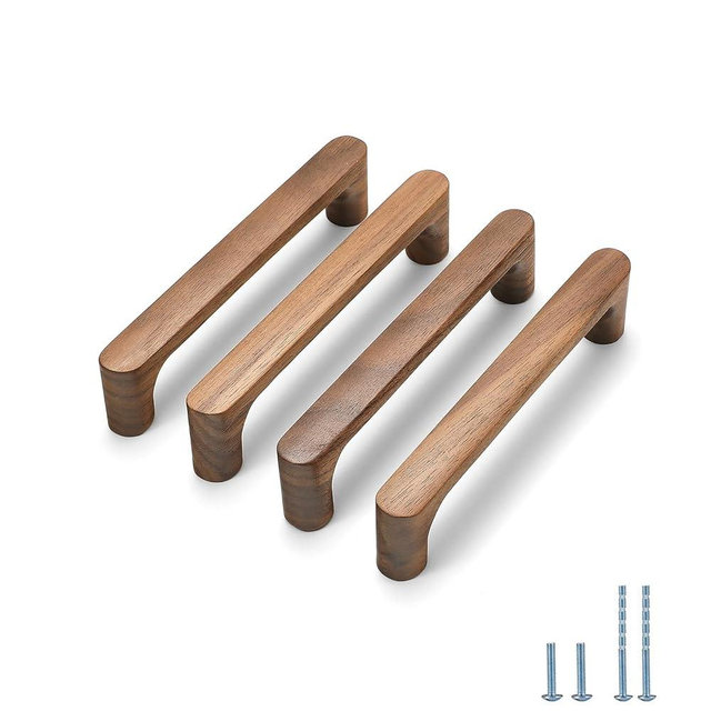 Evionlin Walnut Round 5 in 4 pcs Wooden Drawer Pulls Handle pulls for cabinets Kitchen Cabinet Drawer pulls Cabinet Door Pull