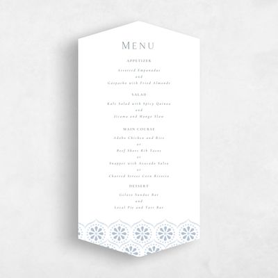 Blue Diamond Wedding Menu - Aeolus