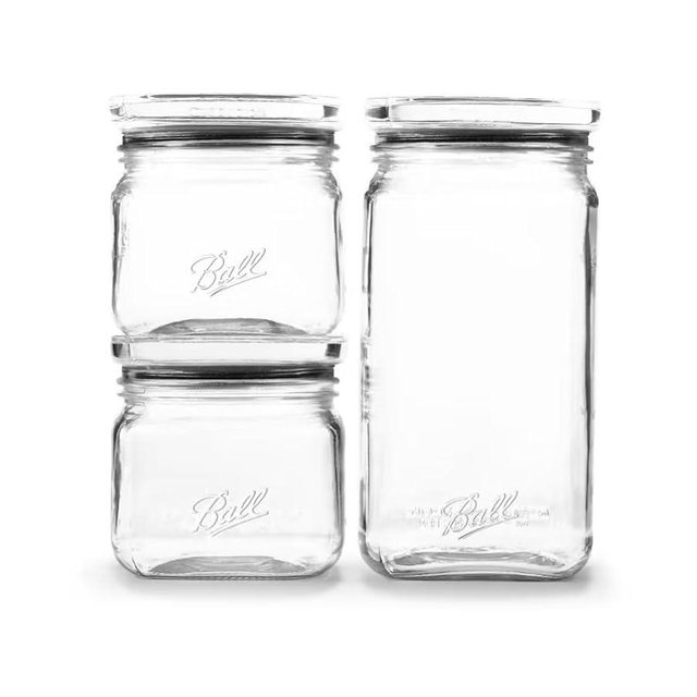 Ball 3 Jar Set, Stack & Store Jars with Airtight Stackable Lid, (2) 4 Cup and (1) 9.9 Cup