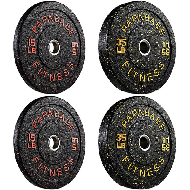 Papababe Weight Plates, 2-Inch Weights Plates Set, Floor Protective Rubber Weight Plates, 10-600lbs Bumper Plates for Barbell Strength Training & Weightlifting (Single/Pair/Full Set)