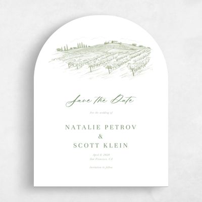 Green Arch Wedding Save the Date - Fico Portrait