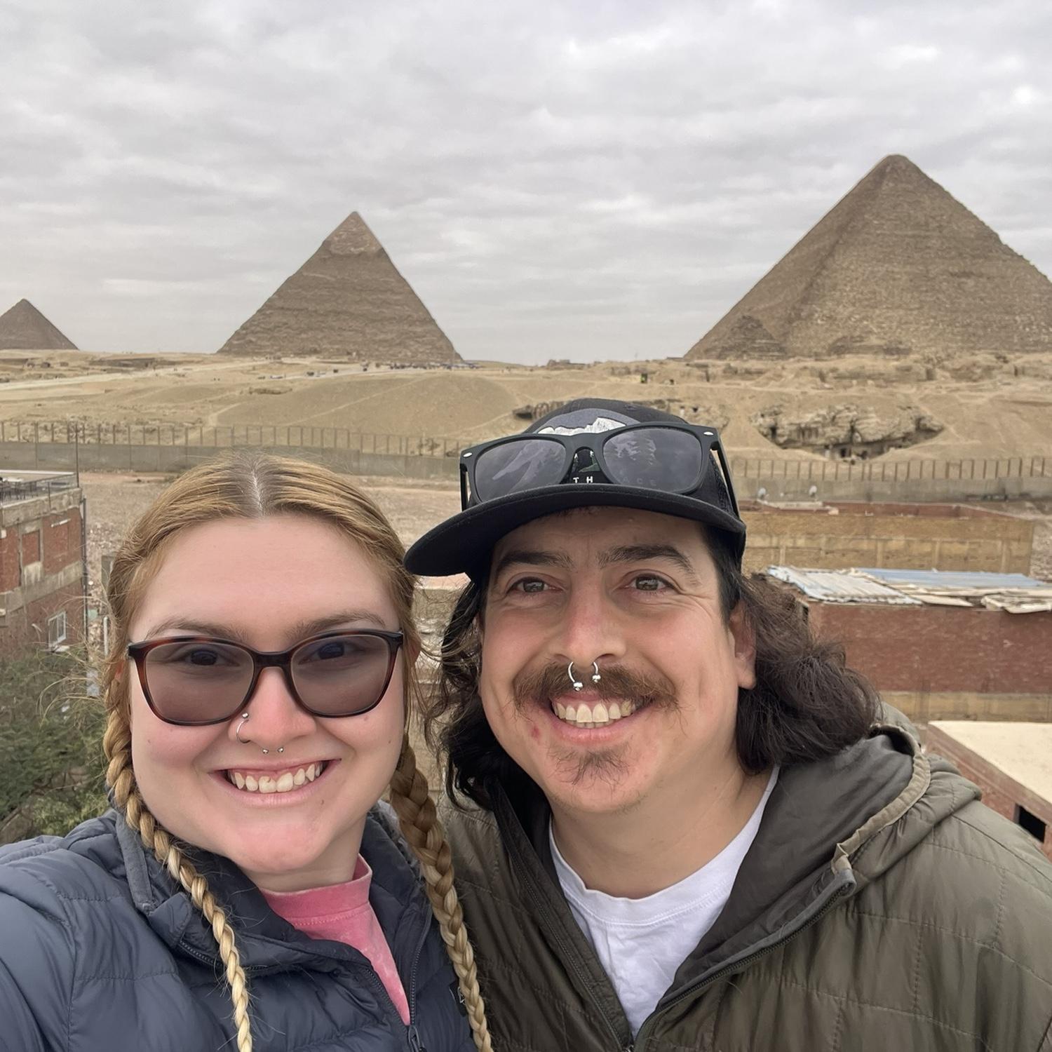 The view of the Pyramids of Giza from our hotel in Egypt.