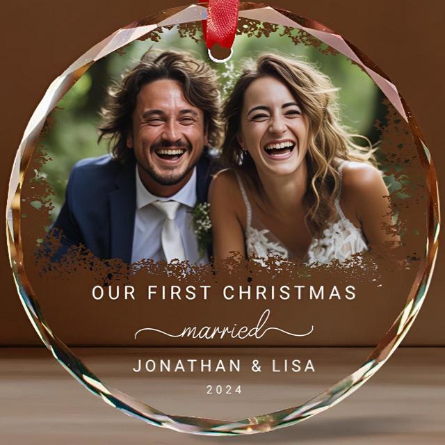 Our First Christmas Married Ornament 2024 Custom Photo Ornament Personalized Wedding Christmas Ornament Just Married Gift