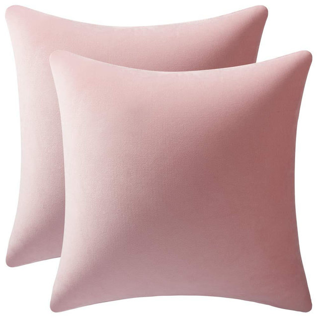 DEZENE 20x20 Throw Pillow Covers Pink: 2 Pack Cozy Soft Velvet Square Decorative Pillow Cases for Farmhouse Home Decor
