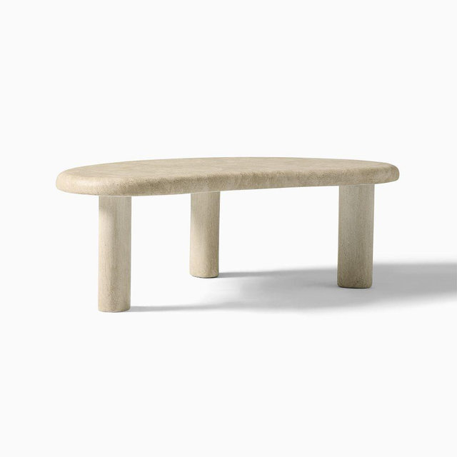 Cannellini Outdoor Coffee Table 47.5", Faux Travertine Concrete Resin, Drifted Sand
