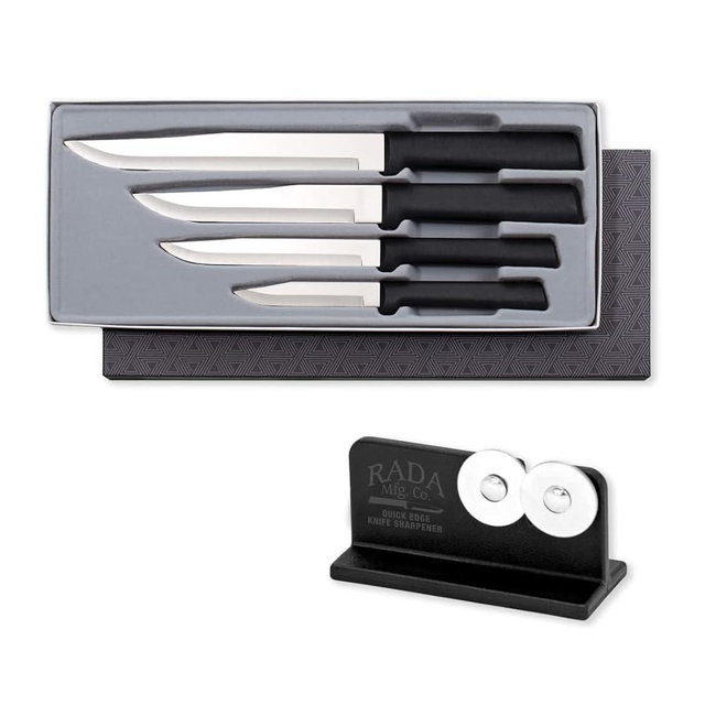 Rada Cutlery Wedding Register Gift Set (G204), 4-Piece Knife Set with Quick Edge Sharpener (R119), Black Handle