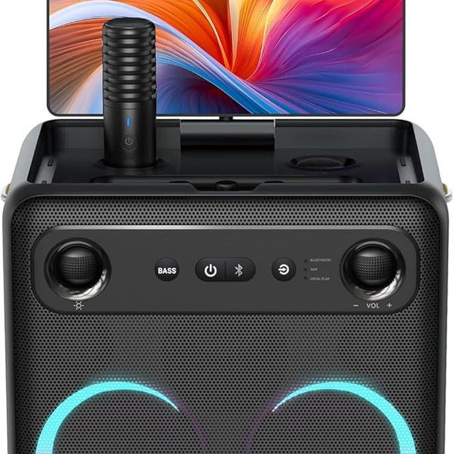 Ikarao Karaoke Machine with Display Light, Professional PA System for Adults, 300W Speaker with Built-in Screen with Lyrics Display with 2 Micphones，Support WiFi AUX HDMI for TV Projector